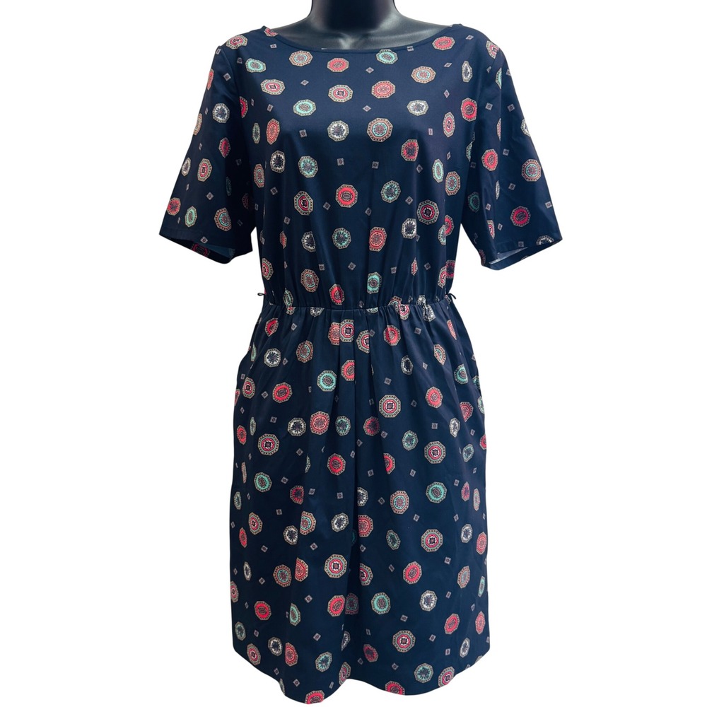 Tommy Hilfiger Navy Medallion Print Elastic Waist Pocket‎ Dress Womens Large